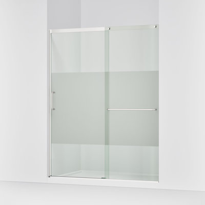 Grande porte de douche coulissante Elate, H 75-1 / 2 po x L 56-1 / 4 - 59-5 / 8 po, avec verre épais transparent 5/16 po avec bande d'intimité