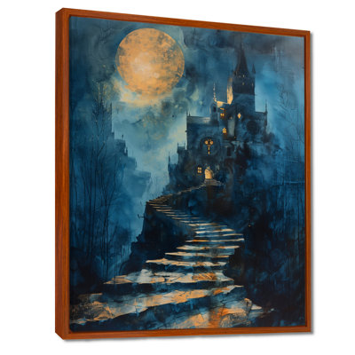 Orange, bleu, hiver, clair de lune, entrepôt, chateau, chateaux, salon, art mural
