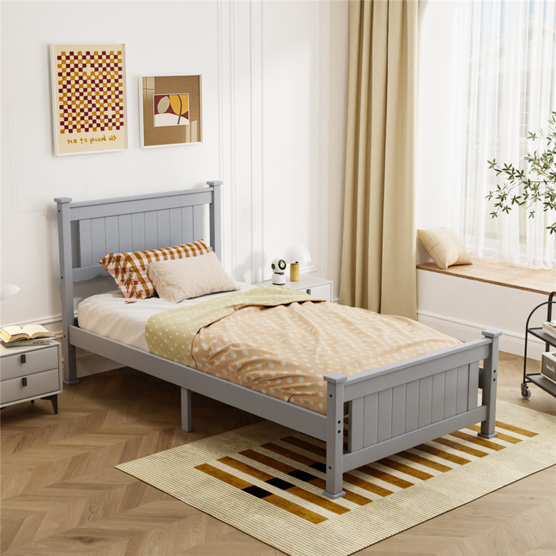 Grey Twin Wood Bed With Headboard