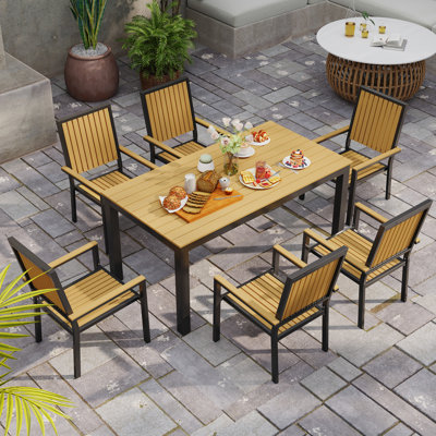 Outsunny 6 Seater Garden Dining Set with Stackable Chair Brown
