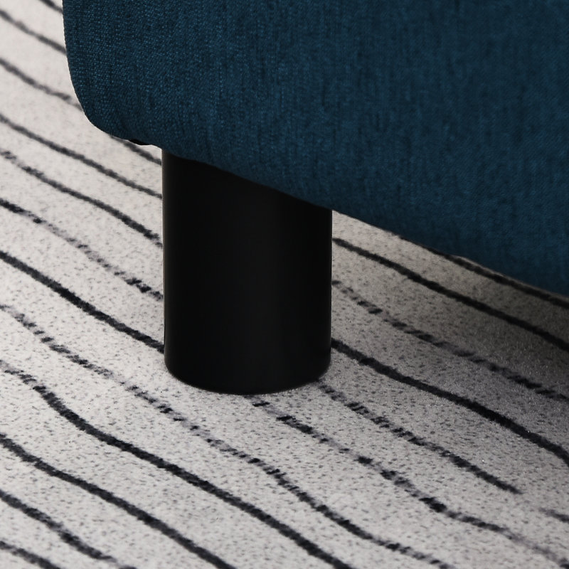 Repose-pieds en tissu de lin, tabouret cubique bleu avec pieds en plastique, idéal pour le salon, offrant un siège confortable en bleu, créant ainsi une atmosphère