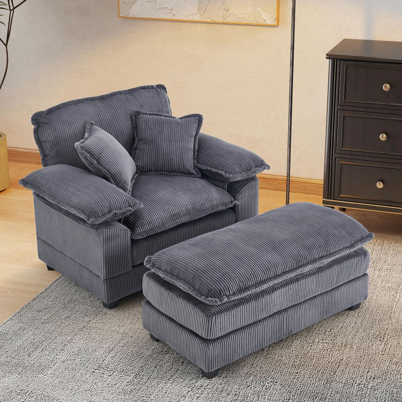 Méridienne surdimensionnée avec repose-pieds Corduroy, Gris