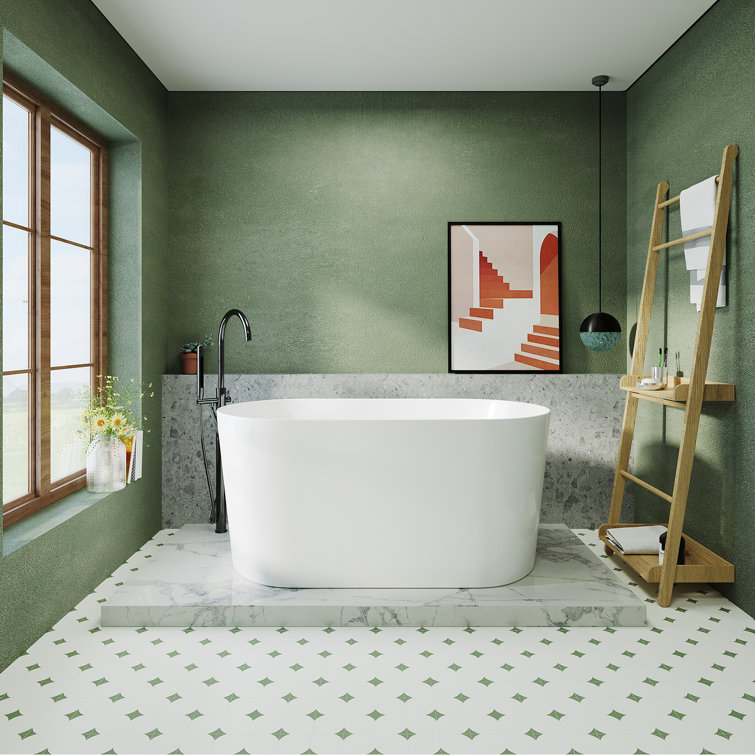 55"x27.6" Oval Bathtub with Chrome Overflow and Pop-Up Drain