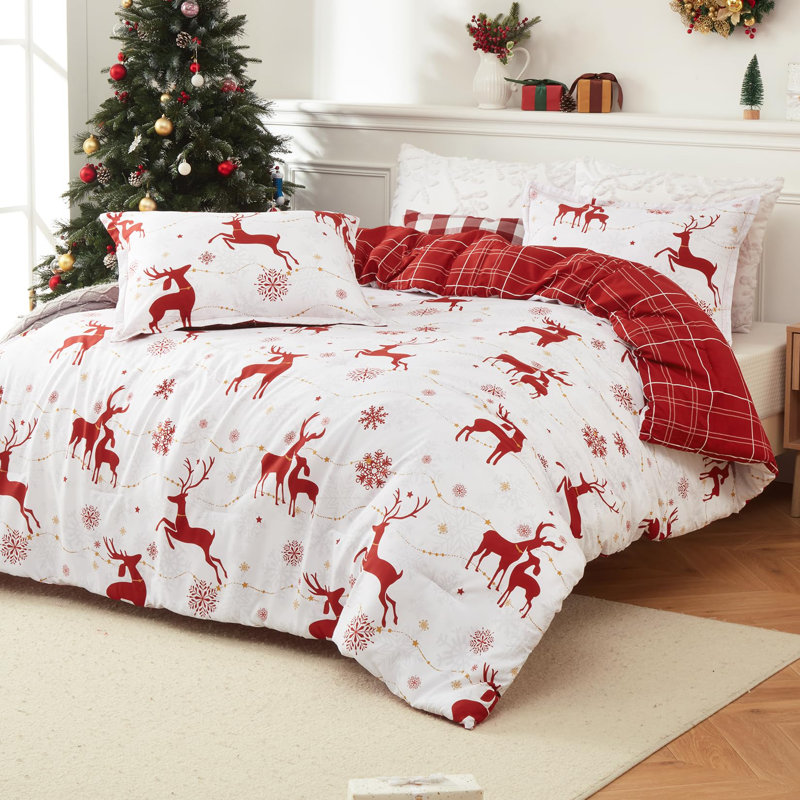 Ensemble de courtepointe réversible de Noël avec des rennes, Grand lit