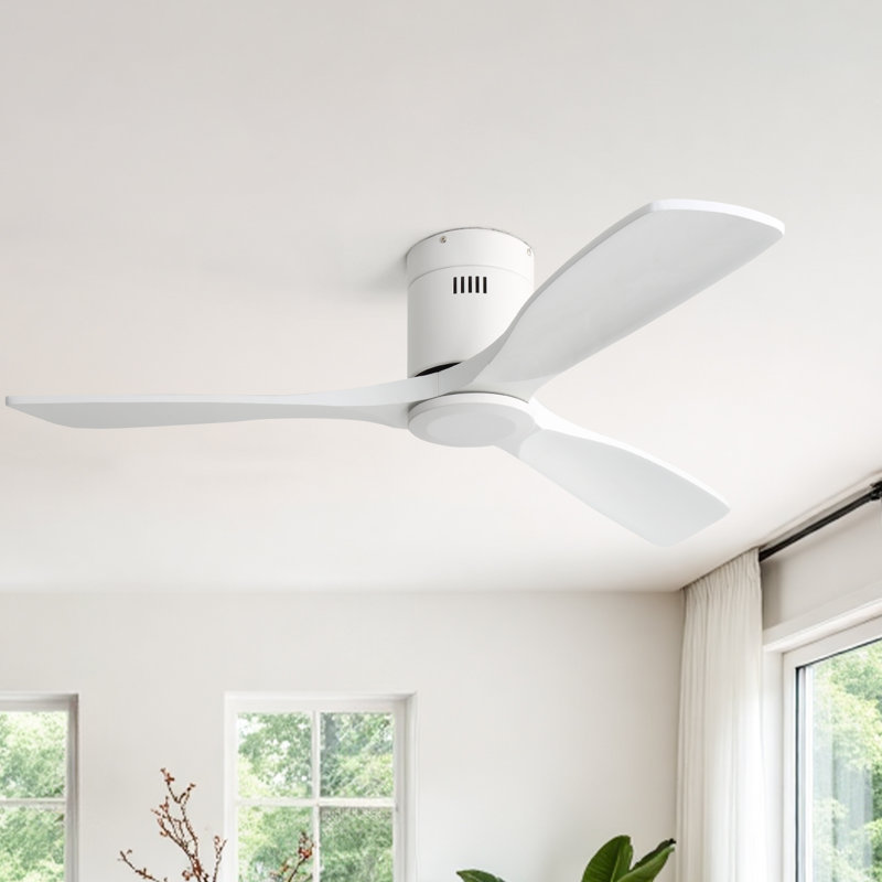  Sofucor Rachel 52'' 3-Solid Wood Blade Flush Mount Classic Ceiling Fan no Lights, White, White with White Blade