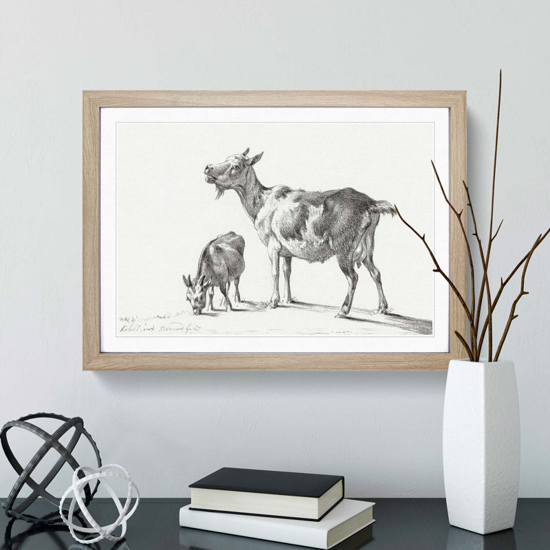 Two Goats by Jean Bernard - Framed Print, 36cm H x 48cm W x 2cm D, Oak Framed