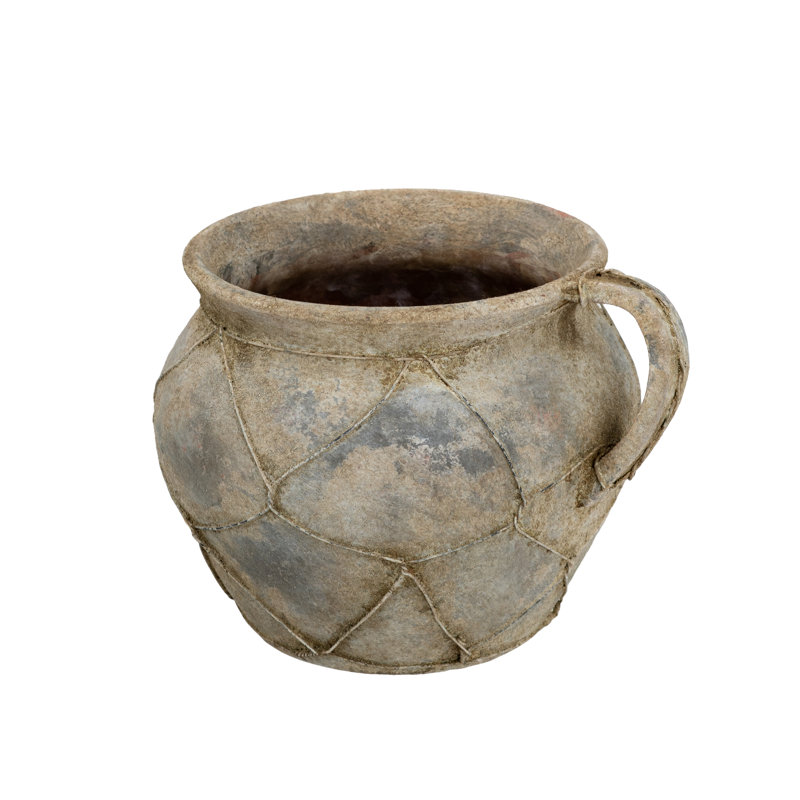 Vase en céramique 10,5 x 9 x 7,5 po à la main avec finition terre et texture métallique