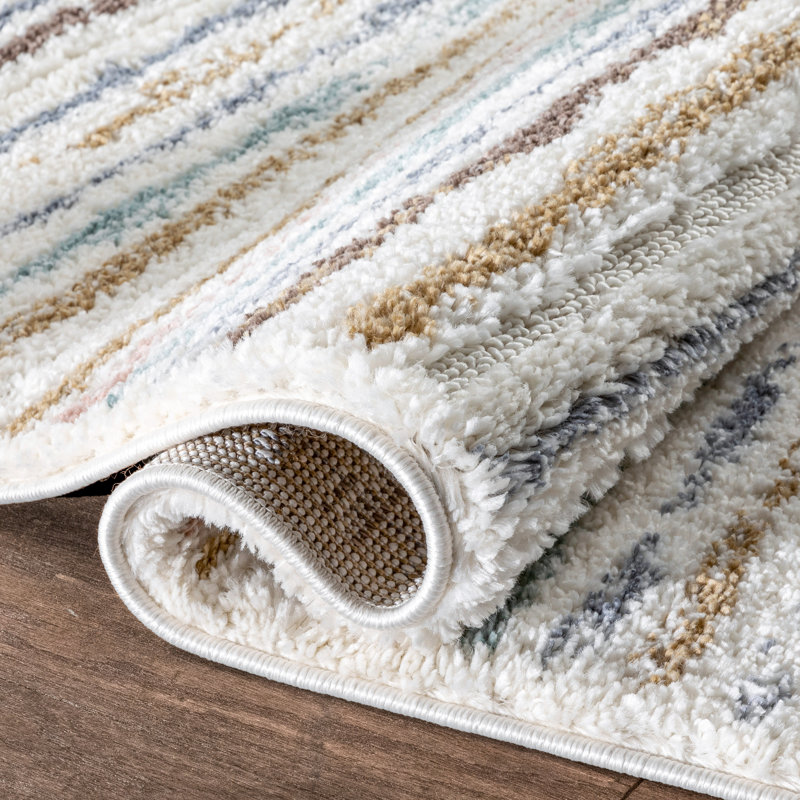 Markevion Evander Ivory High-Low Shag Rug - Modern Stripes