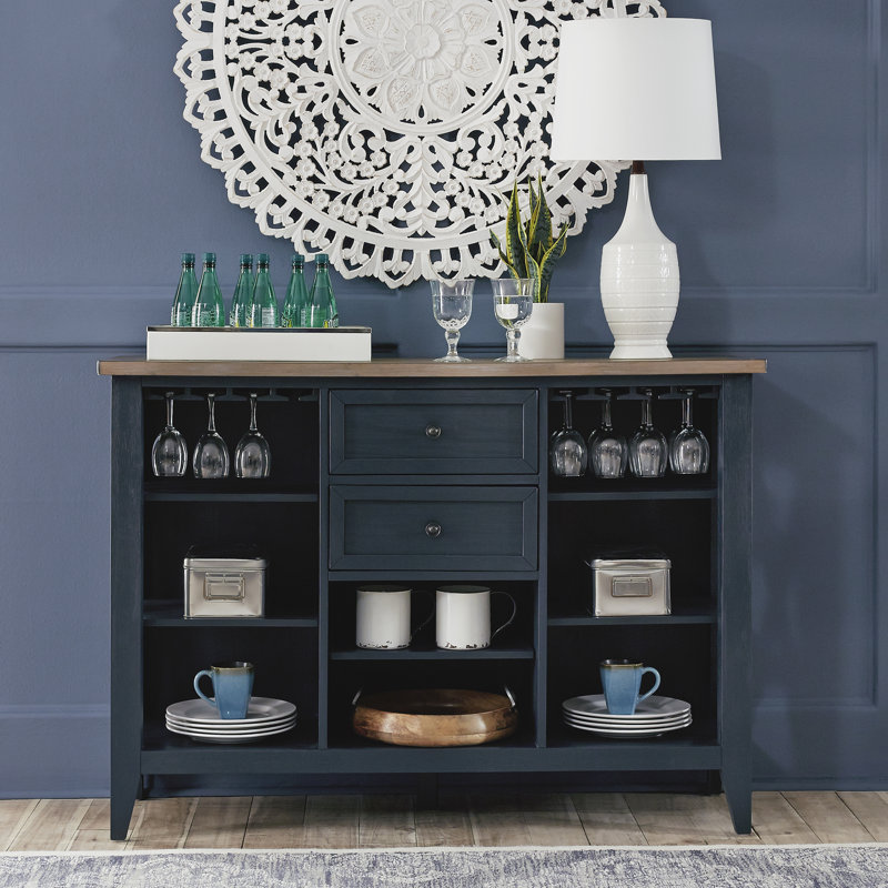 Navy Transitional Rubberwood Pine Server with Storage
