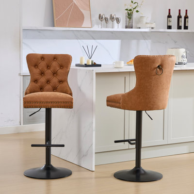 Cuir d'unité centrale avec hauteur réglable, dossier confortable pour îlot de cuisine de pub olive, 2 chaises