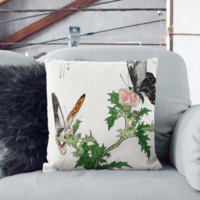 Butterflies On Pink Thistles Square Throw Cushion
