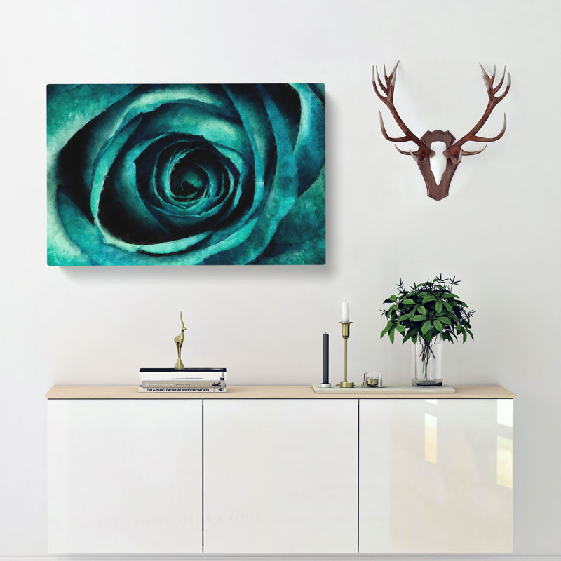 A Teal Rose - Wrapped Canvas Painting, 35cm H x 50cm W x 3cm D