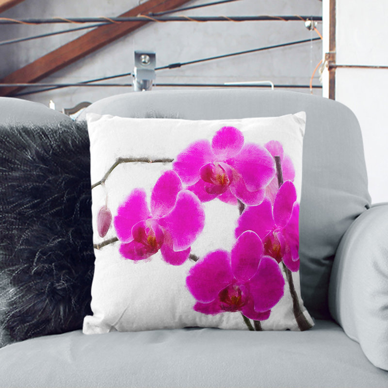 Orchid Flowers Vol.2 Painting Square Throw Cushion, 55cm H x 55cm W x 20cm D, White
