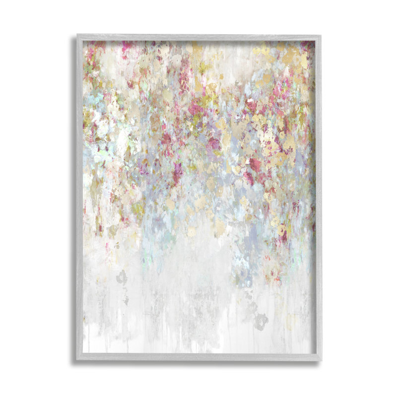 Peinture moderne moderne en cascade de fleurs roses, confettis par - Peinture, H 20 po x l 16 po x P 1,5 po
