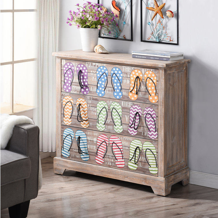 Tatro 3 Drawer Accent Wooden Chest with a Flip Flop Painted Designs