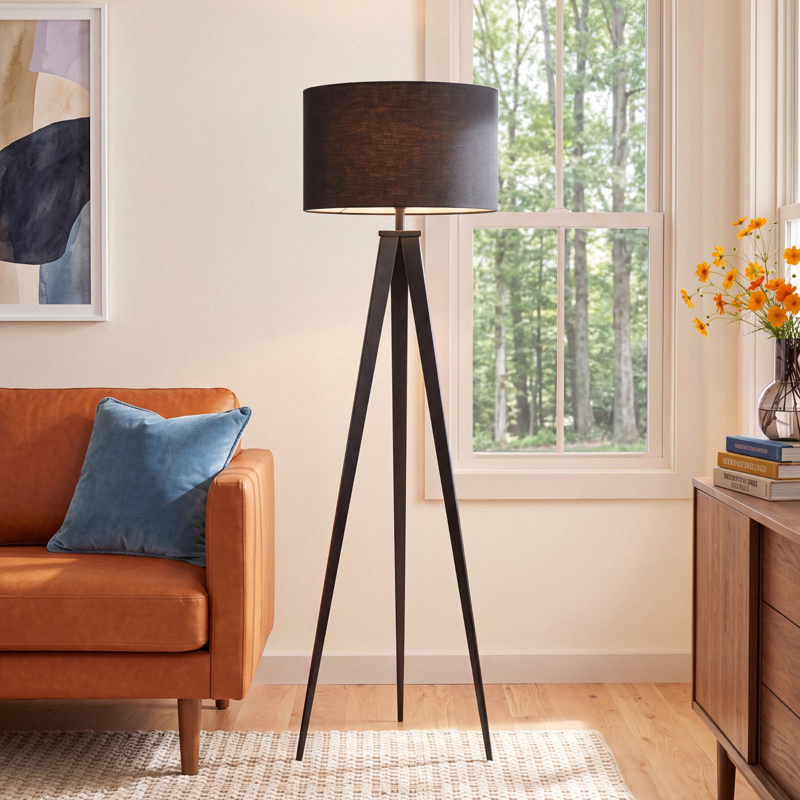Cas 61.5'' Smart Enabled Floor Lamp, Black, Black