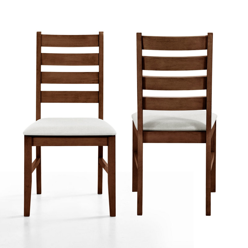 Ensemble de 2 chaises de salle à manger Accai, polyester beige, bois d'hévéa brun noyer