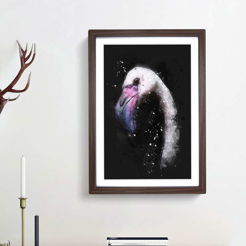 A Pink Flamingo Bird - Picture Frame Graphic Art Print, Walnut Framed, 45cm H x 33cm W x 2cm D