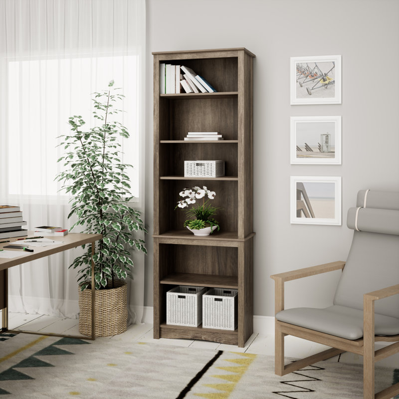 Bibliothèque Aqeel de 80 po de hauteur à 6 niveaux avec 2 tablettes réglables, armoire de rangement, vitrine moderne, bibliothèque avec tablettes de rangement pour le bureau personnel, le salon, le rangement de chambre à coucher, gris flotté