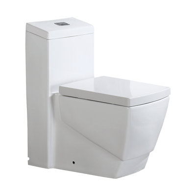 WoodBridge Echo 1.6 GPF Elongated 15.75 Comfort Height Chair Height Floor Mounted One-Piece Toilet with Seat Included