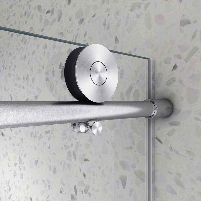 Une porte de douche fixe et une porte décalée sans cadre, de grandes poulies en acier inoxydable 304 de 70 mm avec fonction de fermeture douce réglable, avec nettoyage facile et protection anti-déflagrante