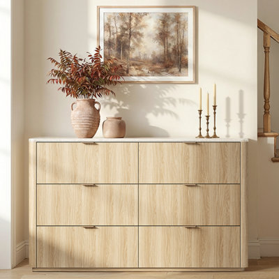 Commode de 6 tiroirs avec rangement en faux travertin pour chambre Corentin