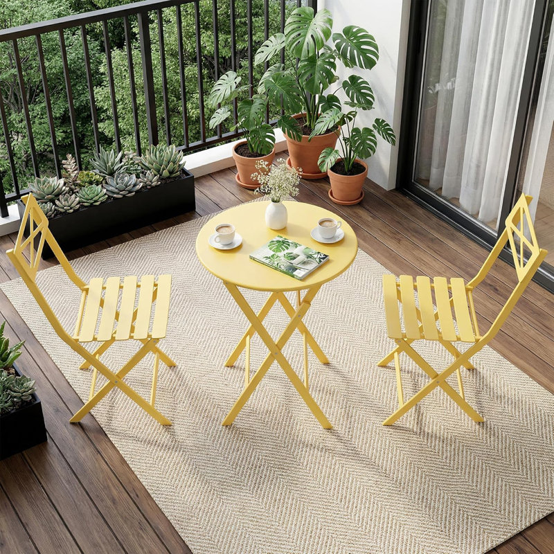 Ensemble bistro 3 pièces, table de patio et chaises pliables jaune, jaune