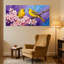 Oiseaux, oiseaux jaunes, fleurs roses, ciel mauve, ensemble de 3 impressions sur toile-2031013742