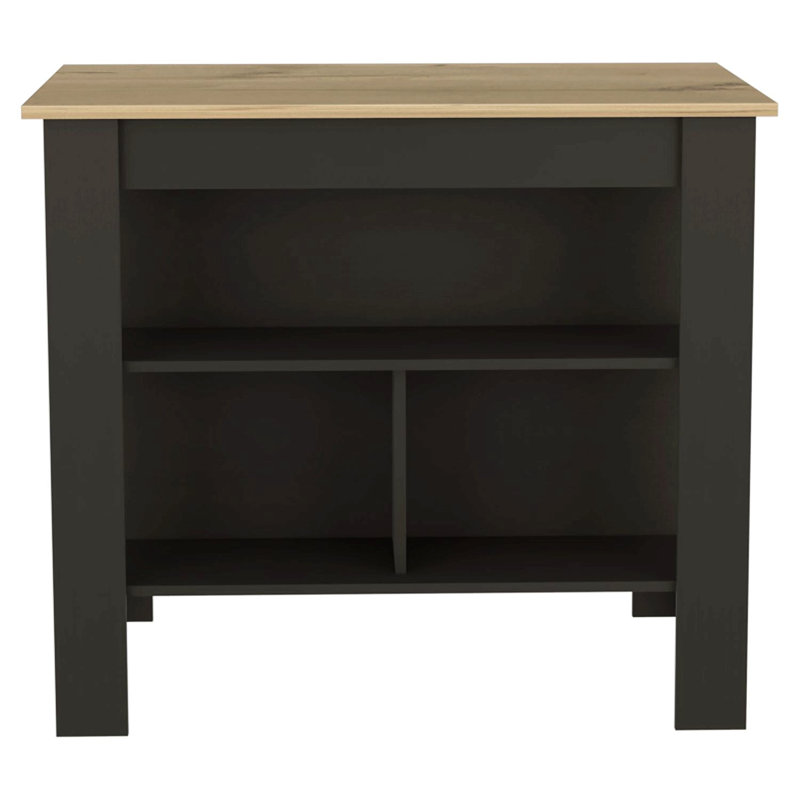 Îlot de cuisine, table de cuisine H 35 po, quatre pieds, trois tablettes de rangement ouvertes, noir , Noir
