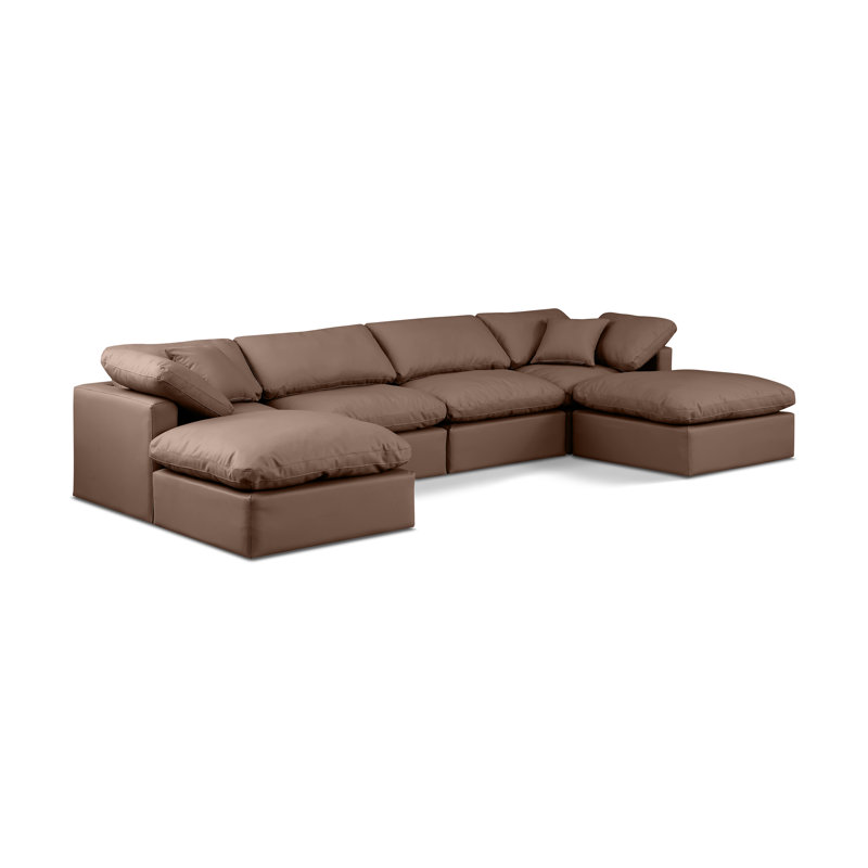 Itala Upholstered U-Shaped Sectional Reversible, Brown Vegan Leather