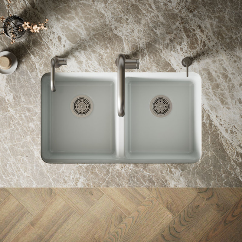 Riverby 33 In. Undermount Double-Bowl Kitchen Sink, Ice Gray