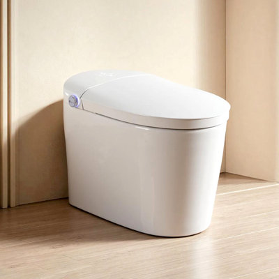One-Piece Elongated Smart Toilet with Integrated Bidet, Heated Seat, Automatic Dual Flush & Warm Air Dryer - Modern Tankless Design