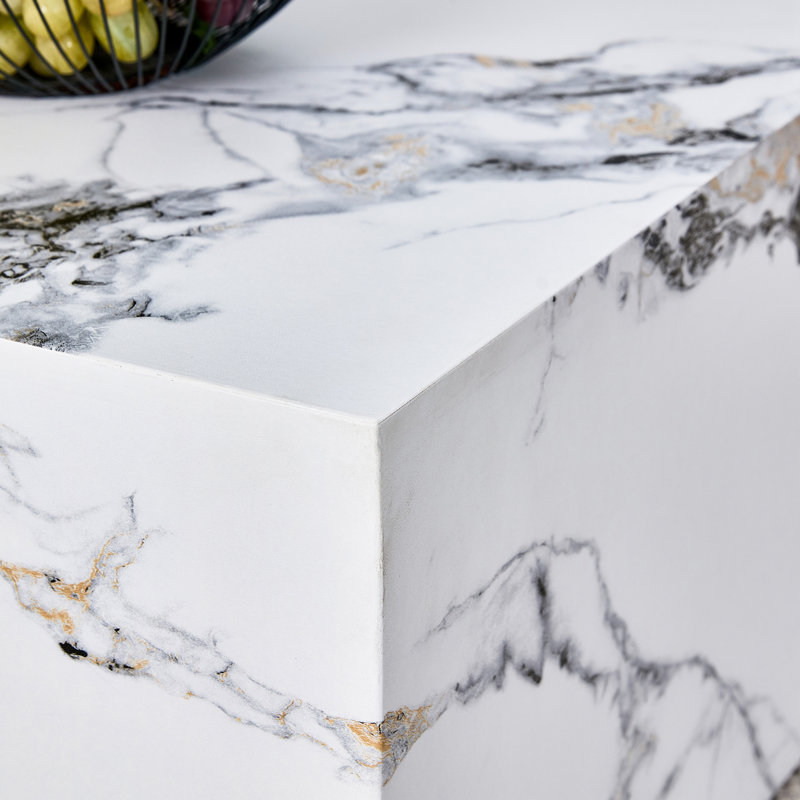 Modern MDF Coffee Table With Marble Pattern, Stylish And Durable Design, White