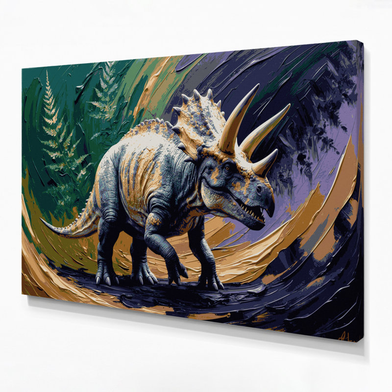 «Dinosaur Triceratops», art mural sur toile grise, H 11 po x l 14 po