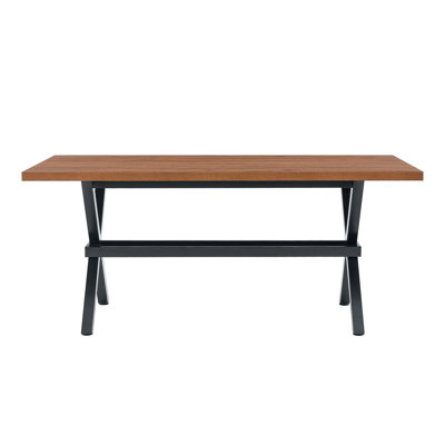 71" Modern Industrial Dining Table with Storage Shelf - Walnut Wood Top & Black Metal X-Frame Base, Large Rectangular Kitchen Table for 6-8 People