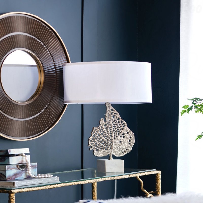 Table Lamp - With Drum Shade & Marble Base, Lamp Shade Assembly Required