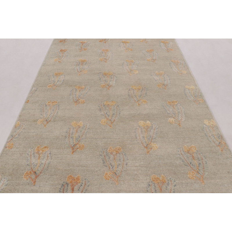 Rug & Kilim’S Block Print Rug With Ochre And Beige Wildflower Florals