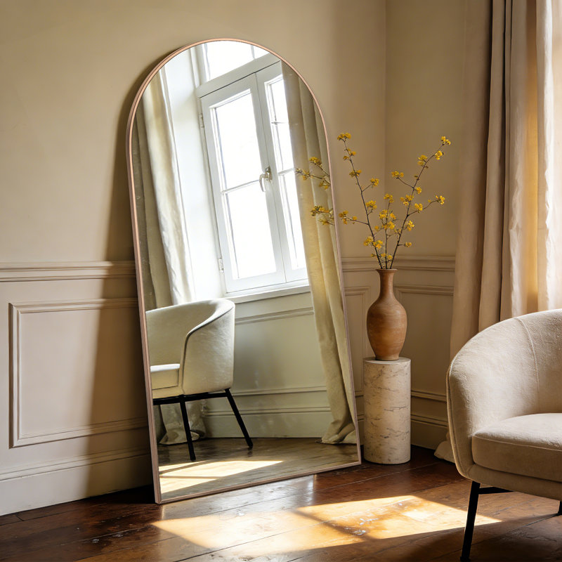 Oversized Arched Metal Framed Full Length Floor Mirror with Stand, Wall Mounted or Leaning Mirror for Bedroom, Home Gym, Living Room, Entryway