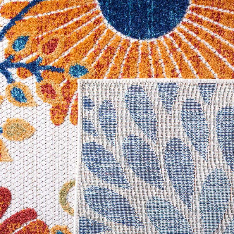Kellems Performance Floral Indoor/Outdoor Area Rug, Rectangle 8' x 10', Blue/Orange/Cream