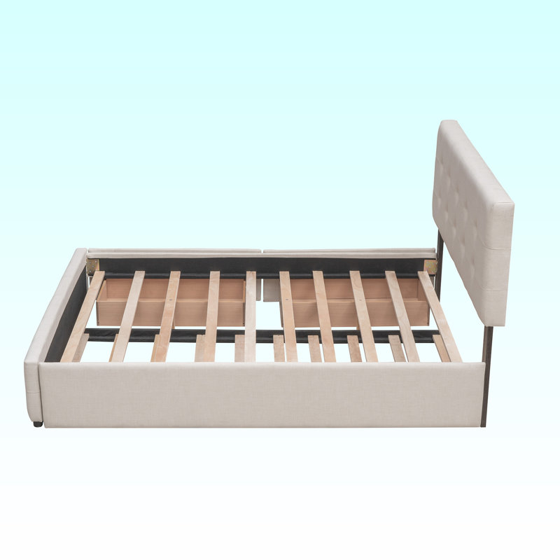 Grand lit plateforme capitonné avec rangement, Beige
