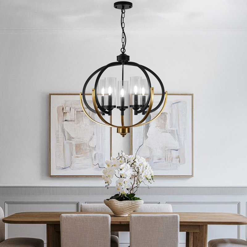 5 - Light Circle Candlelight Glass Chandelier, Black/Gold