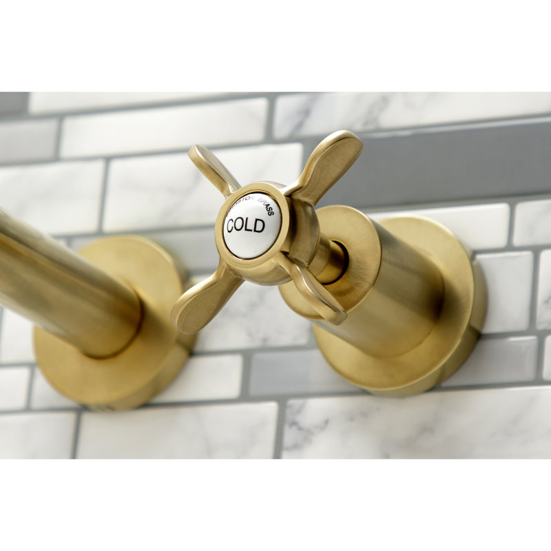 Kingston Brass Manhattan Two-Handle 3-Hole Wall Mount Roman Tub Faucet, Brushed Brass, Quattro