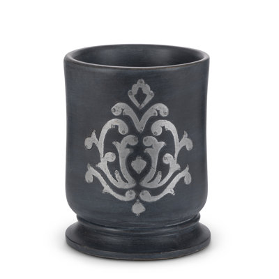 Gray-washed metal-inlay utensil holder