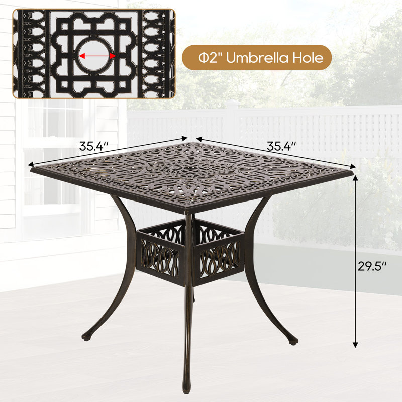 Leatherwood Square Metal Outdoor Bistro Table With Umbrella Hole , 35.4'' in. W 35.4'' in. D