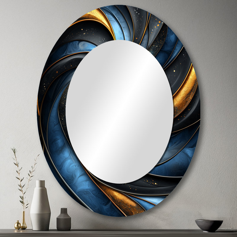 Fractal Aqua Drift Of Marble I - Modern Oval Wall Mirror, 43" x 33"