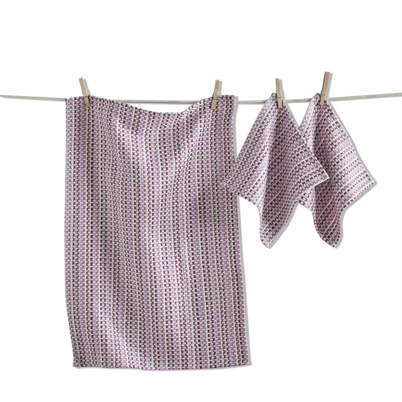 Variegated Dishtowel Kitchen Towel Cotton Cloth Set of 3, Purple Multi