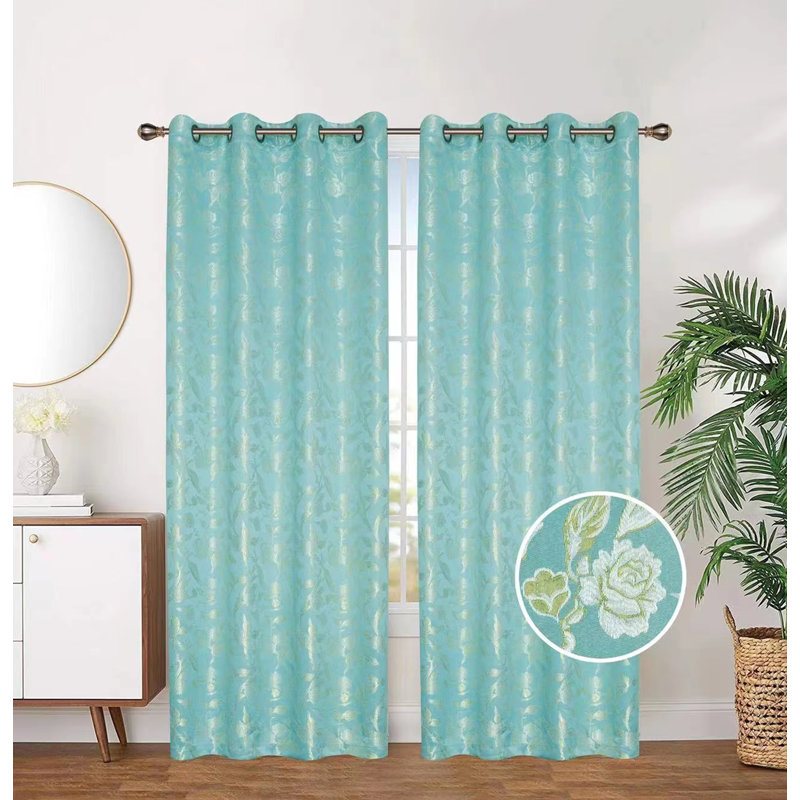 Blackout Curtain Single Panel, Aqua Rose