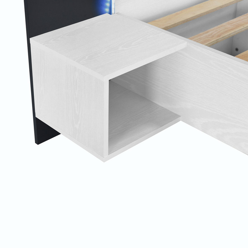Floating Bed With Bedside Tables And Led Light Headboard, King, White