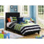 Lit simple noir avec panneau en similicuir, rehaussant l'attrait visuel de la chambre à coucher, esthétique de la chambre à coucher-247099262