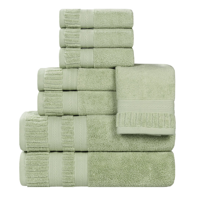 Ensemble de serviettes en coton doux à densité moyenne Venice Zero Twist, Vert, 8 Piece Towel Set